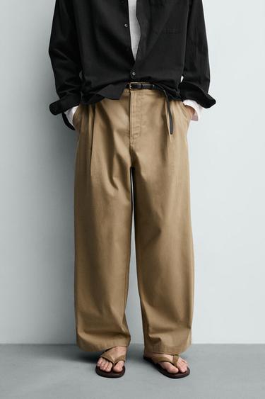 Zaras BYXA WIDE FIT MED VECK - Beige