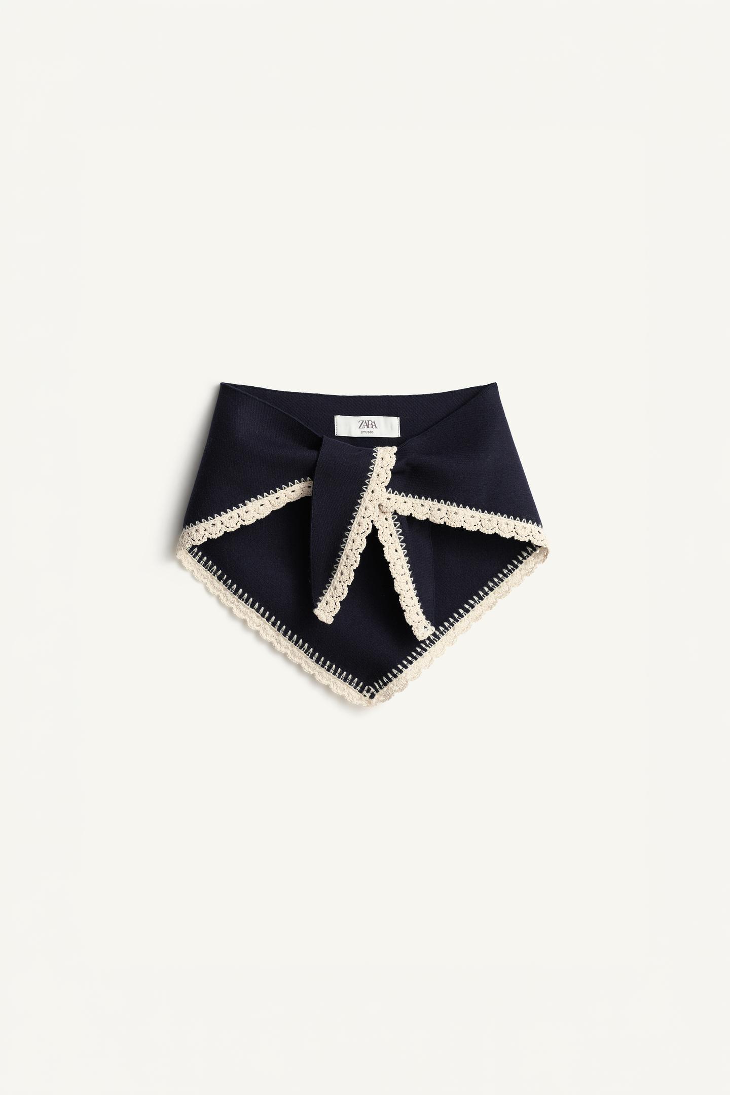 Детский шарф Zara Wool Crochet Triangular Scarf Limited Edition, цвет: Тёмный тёмно-синий — фото 3