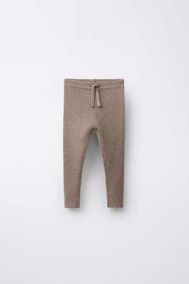 Zara RIBBED KNIT LEGGINGS - Sand / Marl