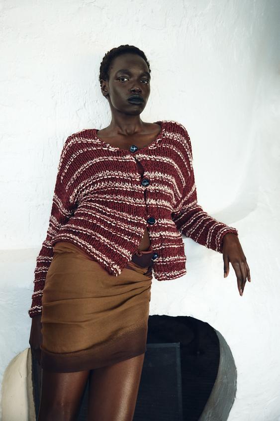 KOMBINOVANÝ ÚPLETOVÝ KARDIGAN - Bílá / Kaštanová od Zara - Obrázek 0