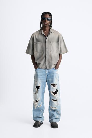 ACID WASH DENIM SHIRT - Dark grey by Zara - Image 0