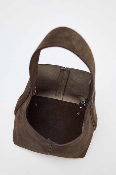 SUEDE MINI BUCKET BAG - Taupe Grey by Zara - Image 7