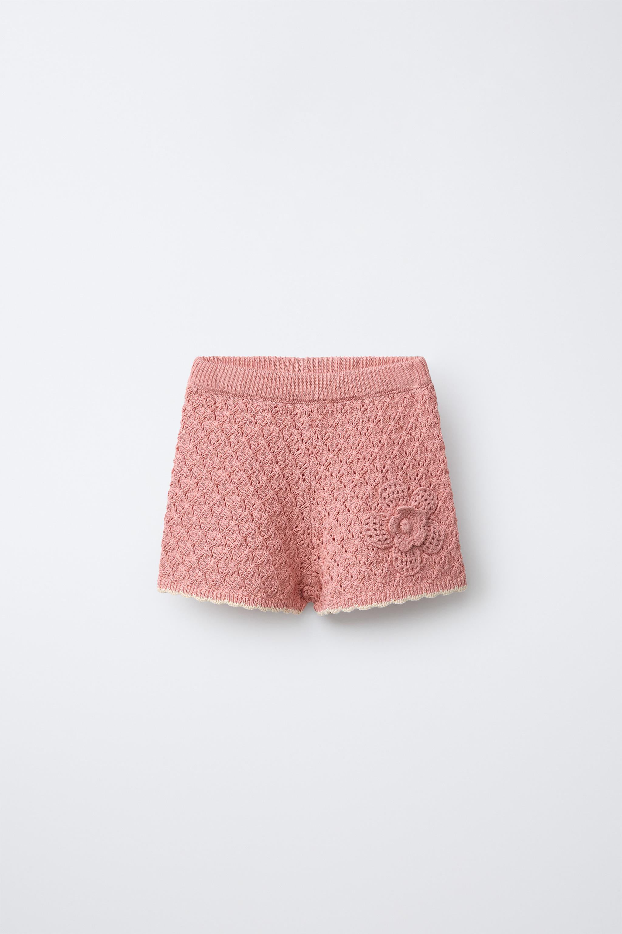 KNIT FLORAL SHORTS - Coral pink | ZARA United States