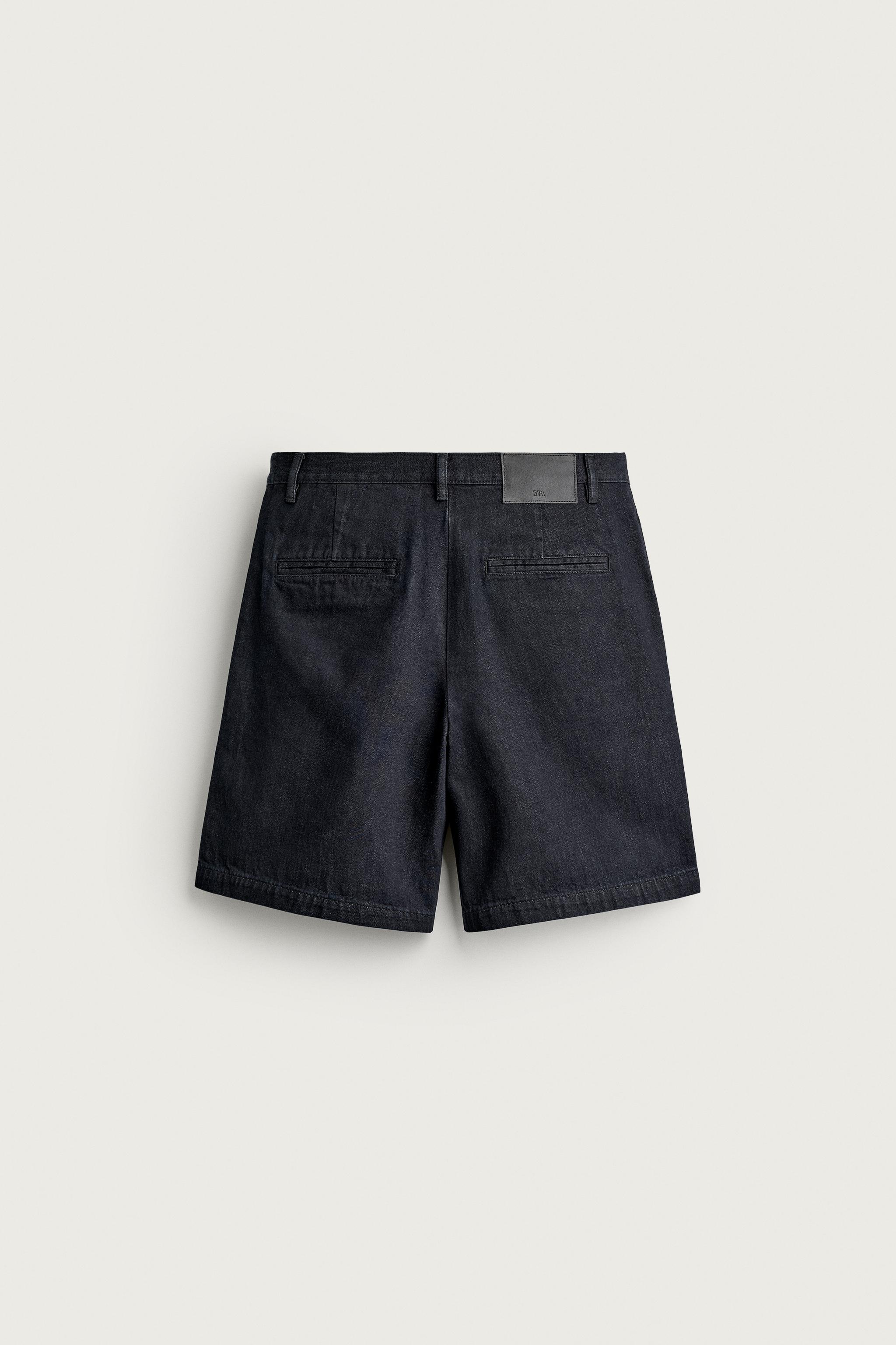 Мужские шорты Zara RELAXED FIT PLEATED CHINO DENIM SHORTS — фото 7