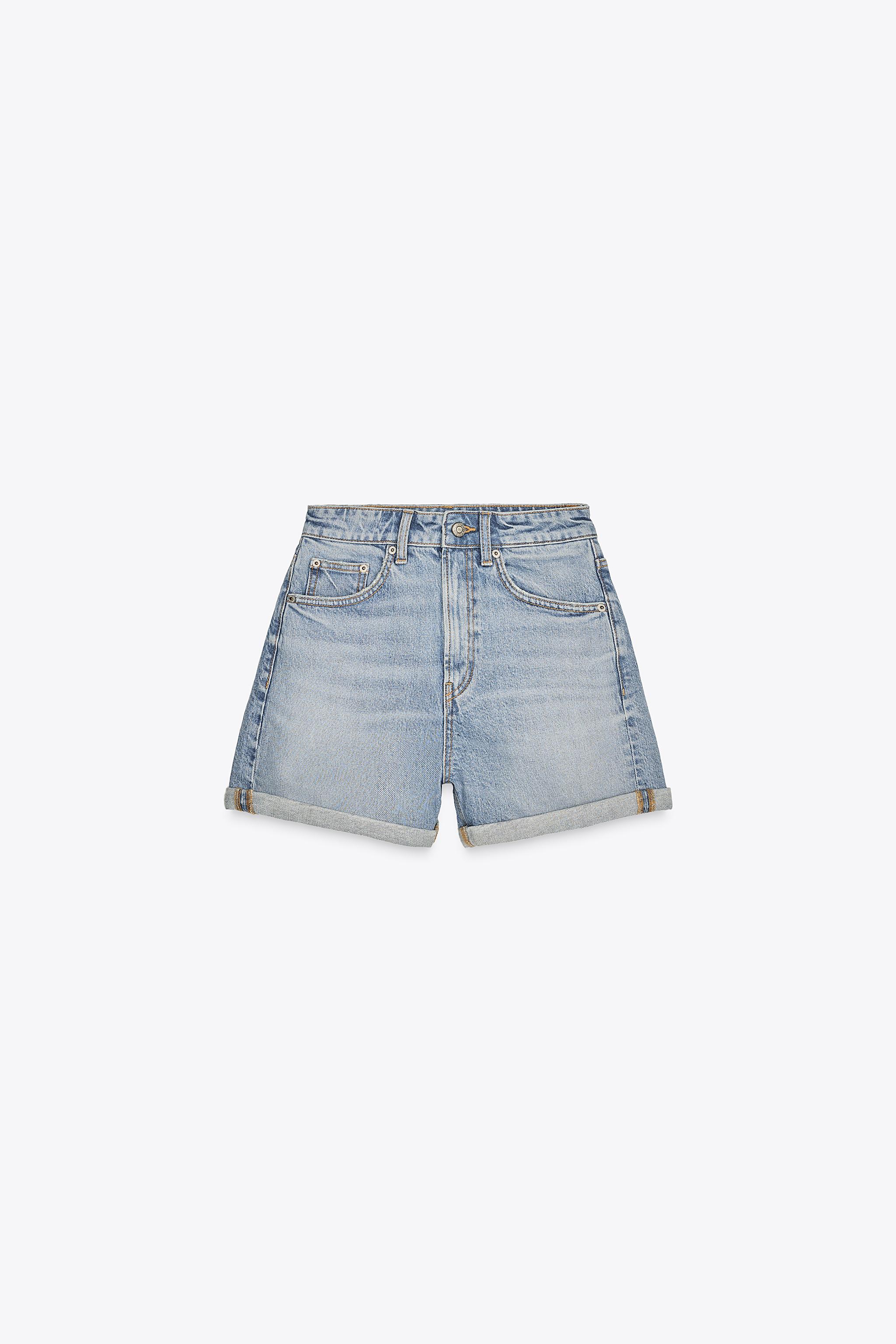 HIGH-WAISTED MOM FIT SHORTS - Blue | ZARA United States