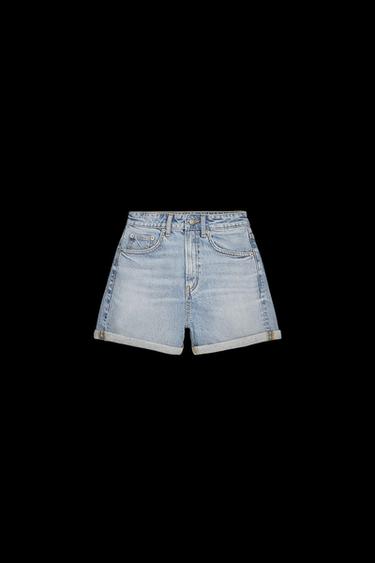 MOM FIT TRF BERMUDASHORTS MIT HOHEM BUND - Hellblau von Zara