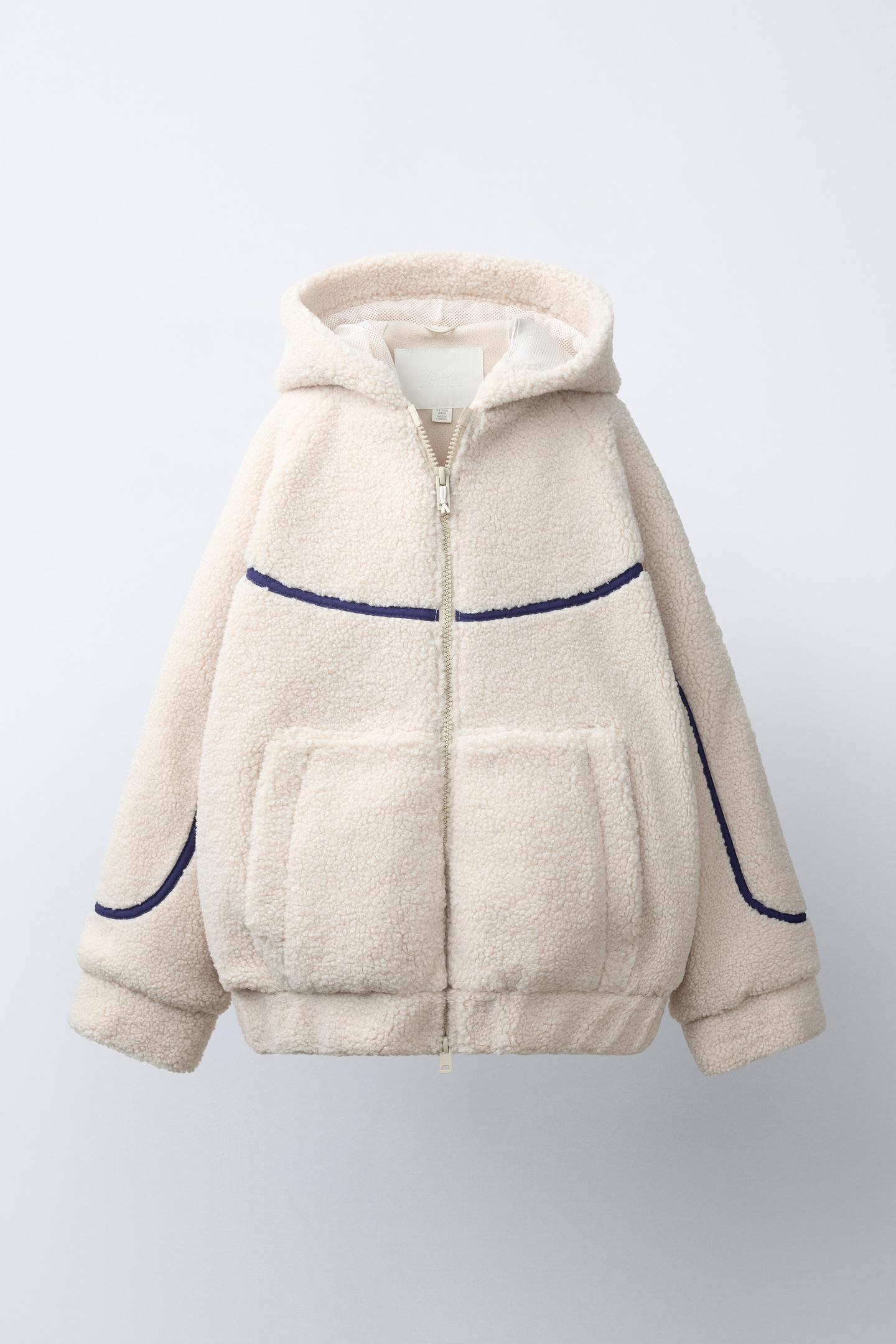 Детская куртка Zara Shearling with Hoodie, цвет: Экрю — фото 2