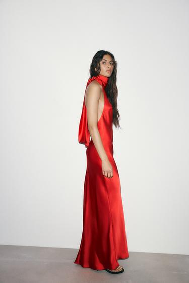 VESTIDO LARGO HALTER - Rojo de Zara