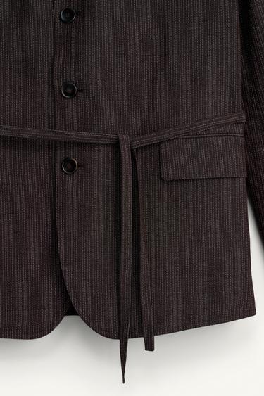 VESTE DE COSTUME À RAYURES VISCOSE - LIN - Marron foncé de Zara - Image 9