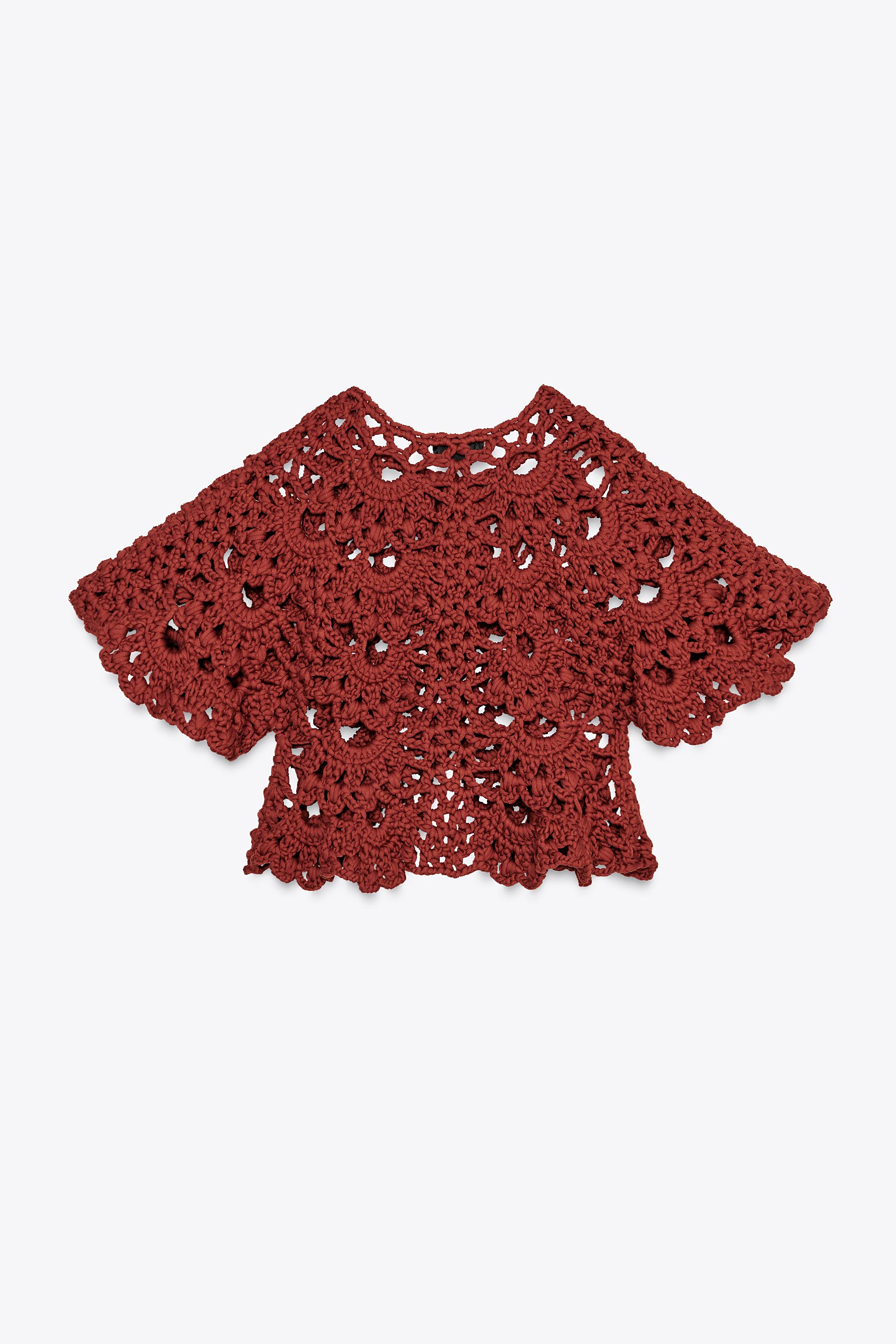 スペイン発送 ZARA かぎ針編みニットケープジャケット 今季新作 かぎ針編みニットケープジャケット - テラコッタ | ZARA Japan