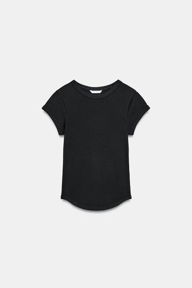 SHORT SLEEVE RIB T-SHIRT - Navy blue by Zara