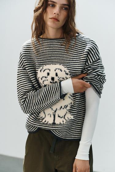 STRIPED KNIT SWEATER — Gray 1