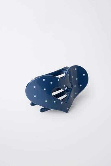 LARGE HEART POLKA DOT HAIR CLIP — Blue 2
