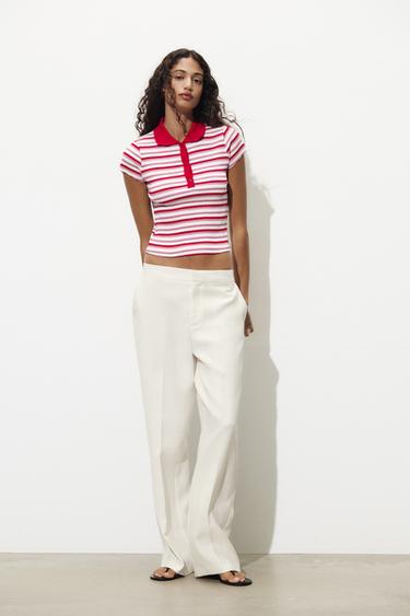 STRIPED RIBBED POLO SHIRT - White / Red by Zara - Image 0