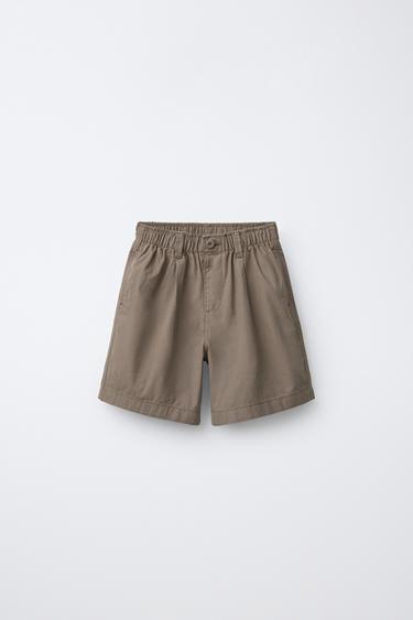 BALLOON BERMUDA SHORTS WITH ELASTICATED WAIST - Brown / Taupe by Zara