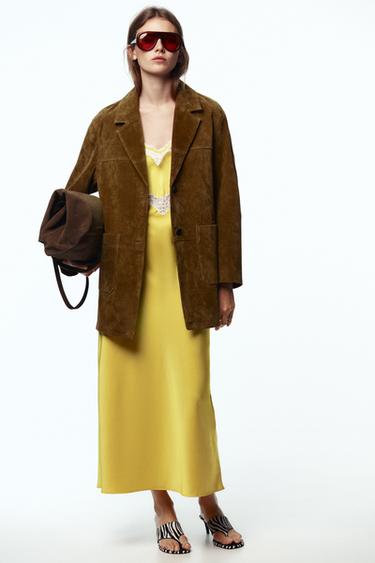 VESTE LONGUE 100 % CUIR - whisky de Zara