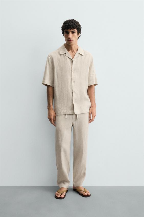 100% LINEN RELAXED FIT TROUSERS - Light beige by Zara - Image 0