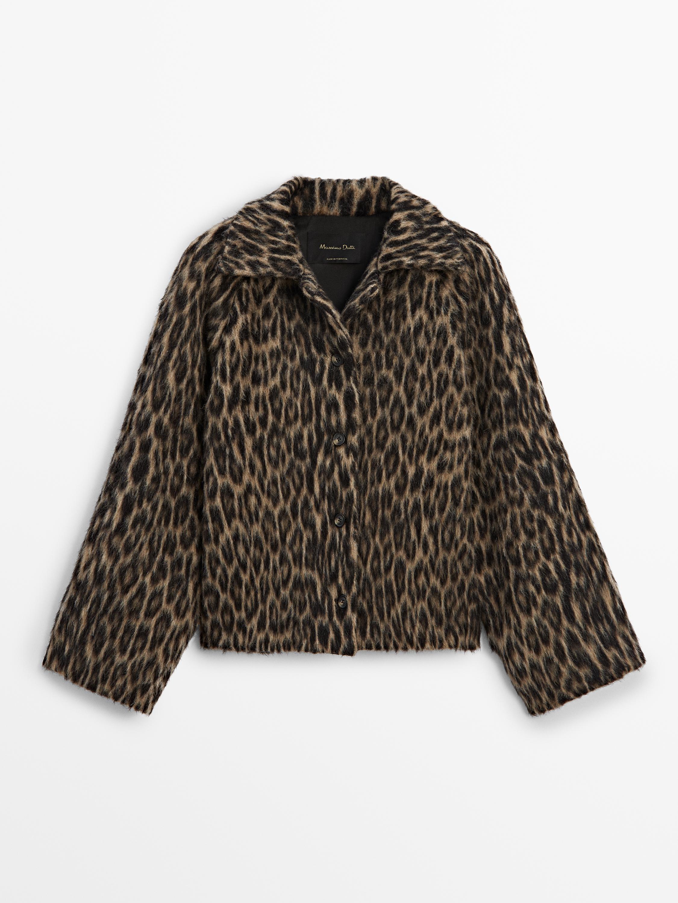 Short animal print collared coat - Dark brown | ZARA United