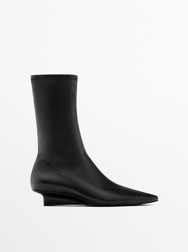 Zara Stretch leather wedge ankle boots - Black