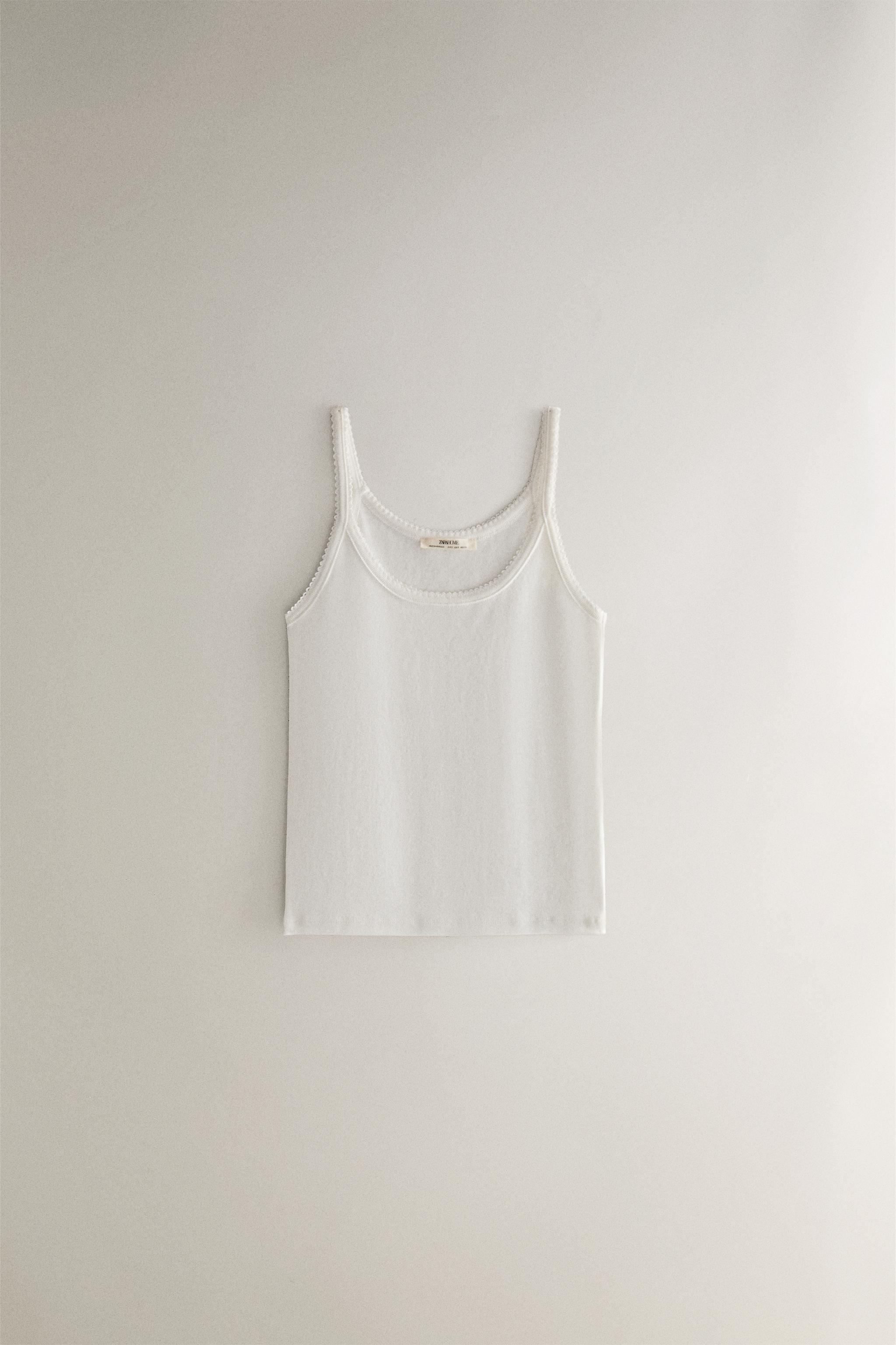 LACE-TRIMMED STRAPPY TOP - Oyster-white | ZARA United States