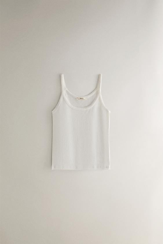 STRAPPY TOP WITH LACE TRIM - أبيض مكسور الخاص بـ Zara - صورة 0