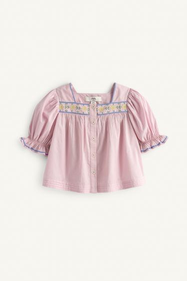 LIMITED EDITION EMBROIDERED FLOWER SHIRT - Mauve by Zara