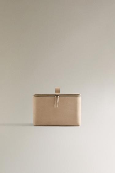 Zara NUBUCK LEATHER CASE MAKEUP BAG - Off White