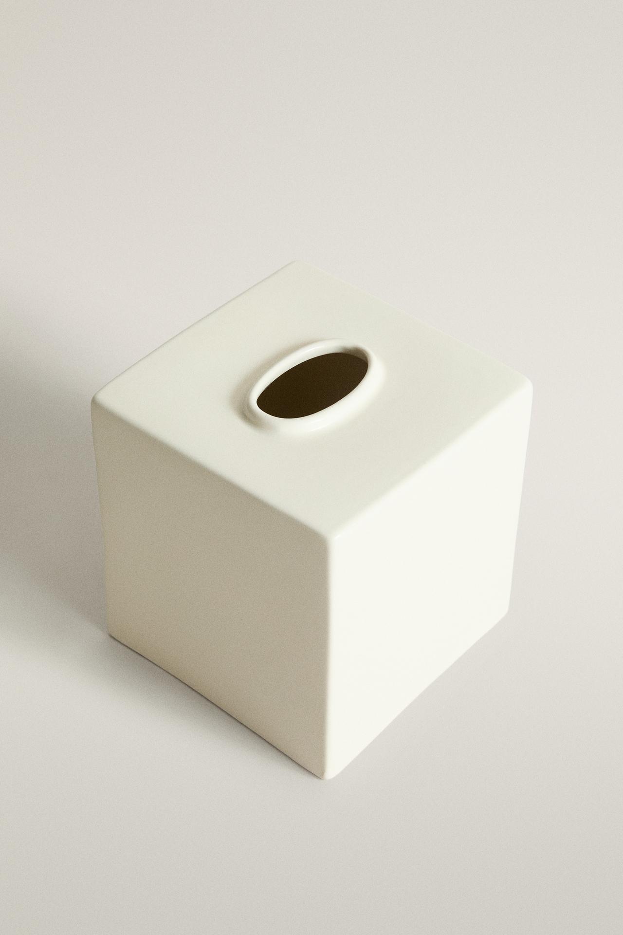 CREAM CERAMIC TISSUE BOX — Cream