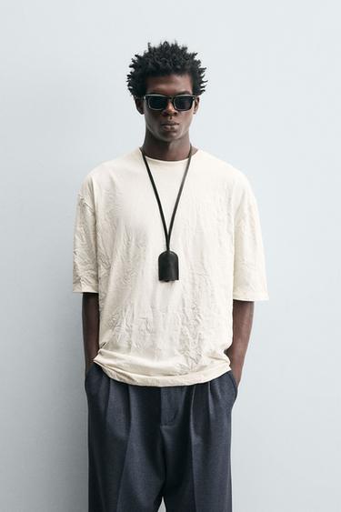 Zara LIMITED EDITION WRINKLED EFFECT T-SHIRT - Sand