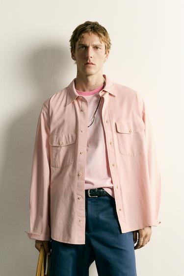 Zara RELAXED FIT POCKET SHIRT - Light pink