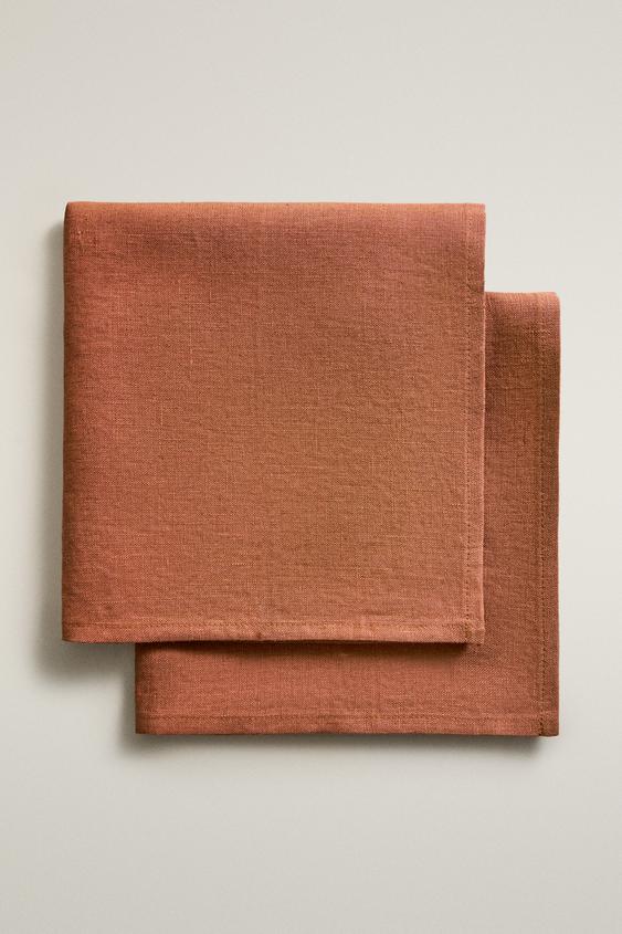 PACK OF COLOURED WASHED LINEN NAPKINS (PACK OF 2) - Brick by Zara - Image 0