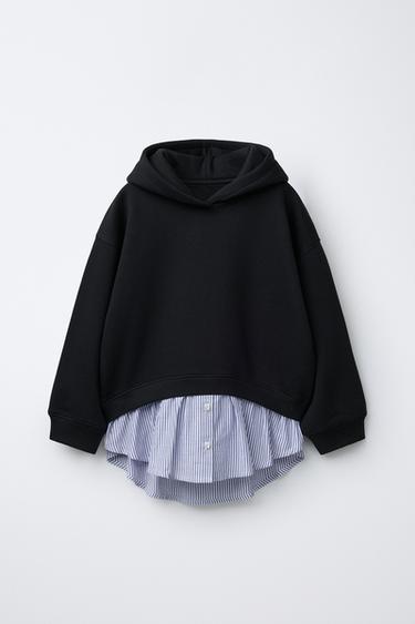 STRIPED DOUBLE HEM hoodie - Black by Zara - Image 0