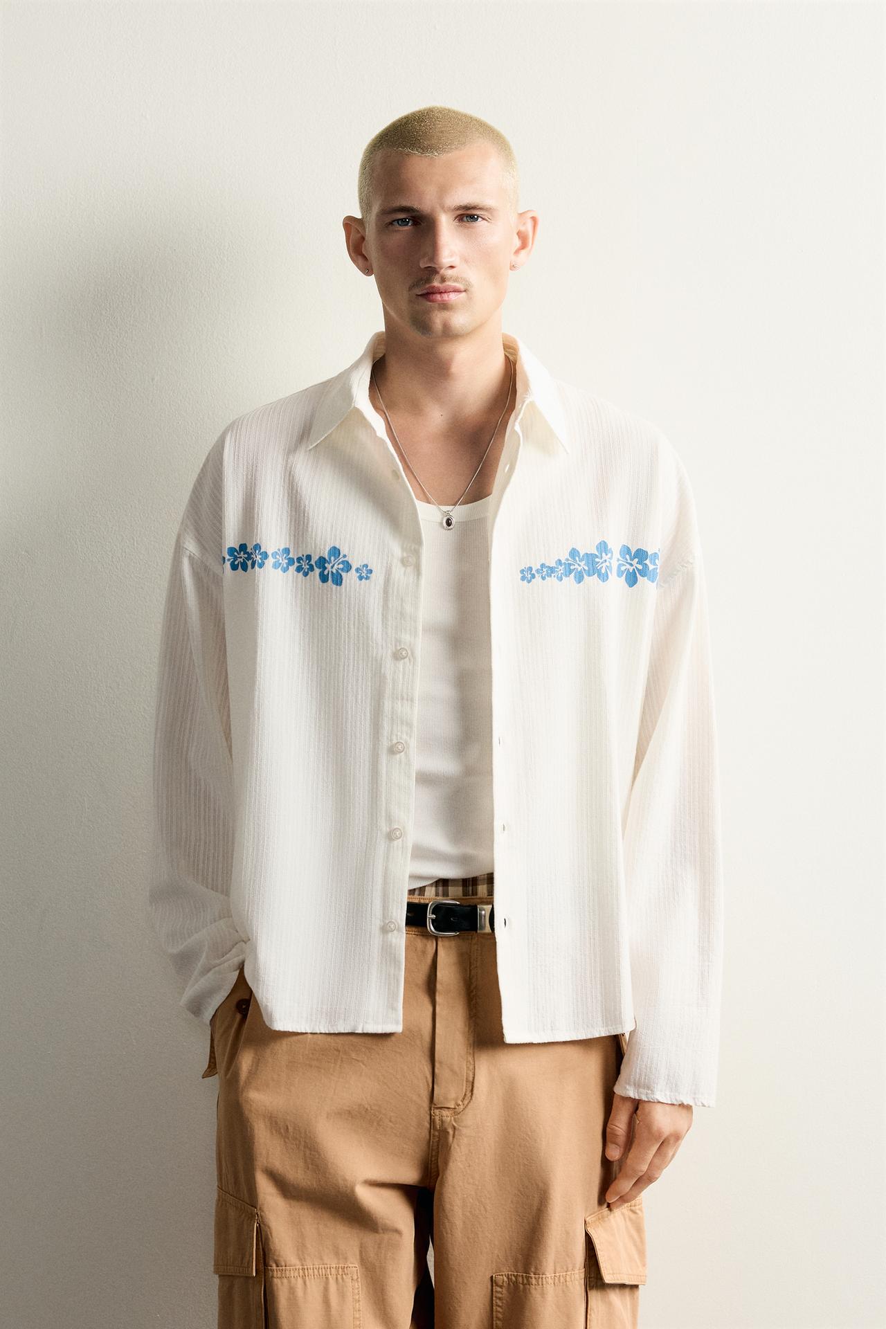 FLORAL PRINT RELAXED FIT SHIRT — White