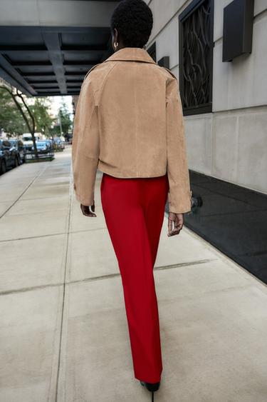 PANTALON DROIT CEINTURÉ - Rouge foncé de Zara - Image 3