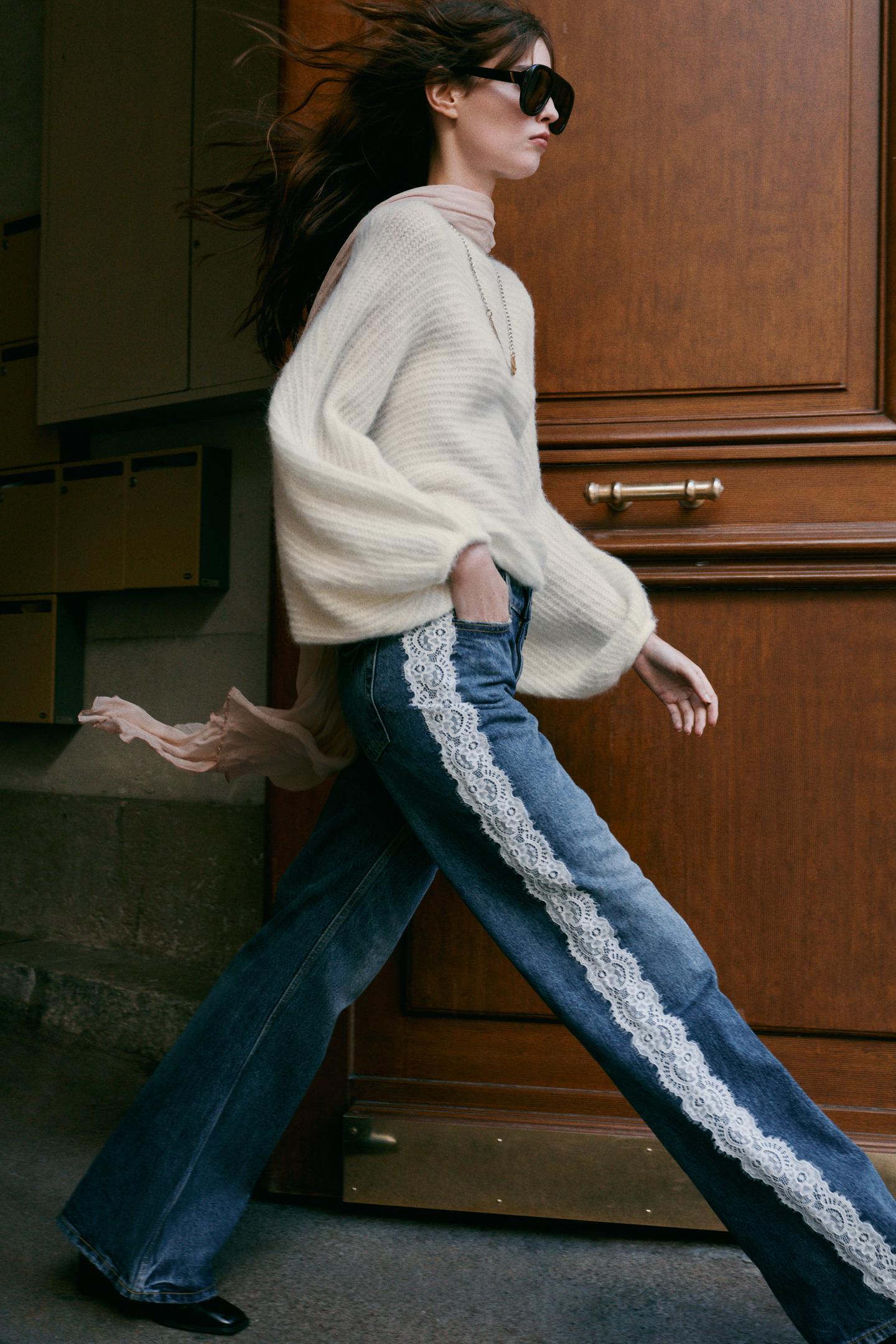 Женские джинсы Zara Z1975 High-Rise Side-Lace Bootcut, цвет: Синий — фото 5