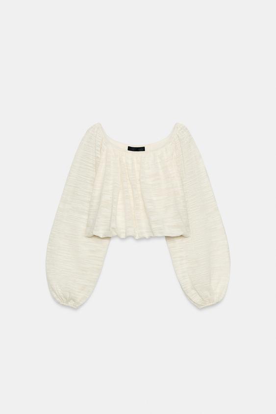 CROPPED OFF-THE-SHOULDER TOP - Light beige by Zara - Image 0