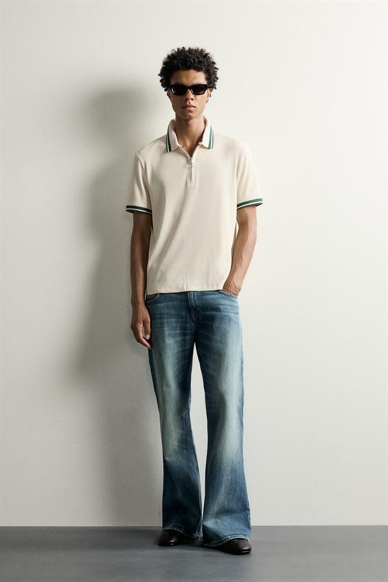 POLO PUNTO COLOR BLOCK CREMALLERA - Blanco roto de Zara - Imagen 0