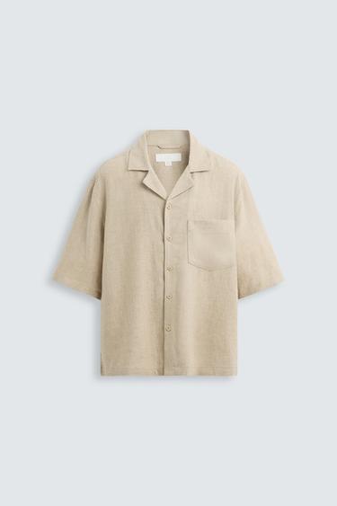OVERSIZE LINEN-VISCOSE SHIRT - Light beige by Zara