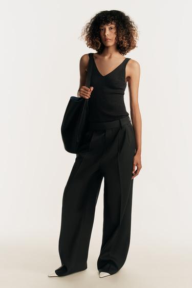 Zara KNIT STRAPPY TOP - Black