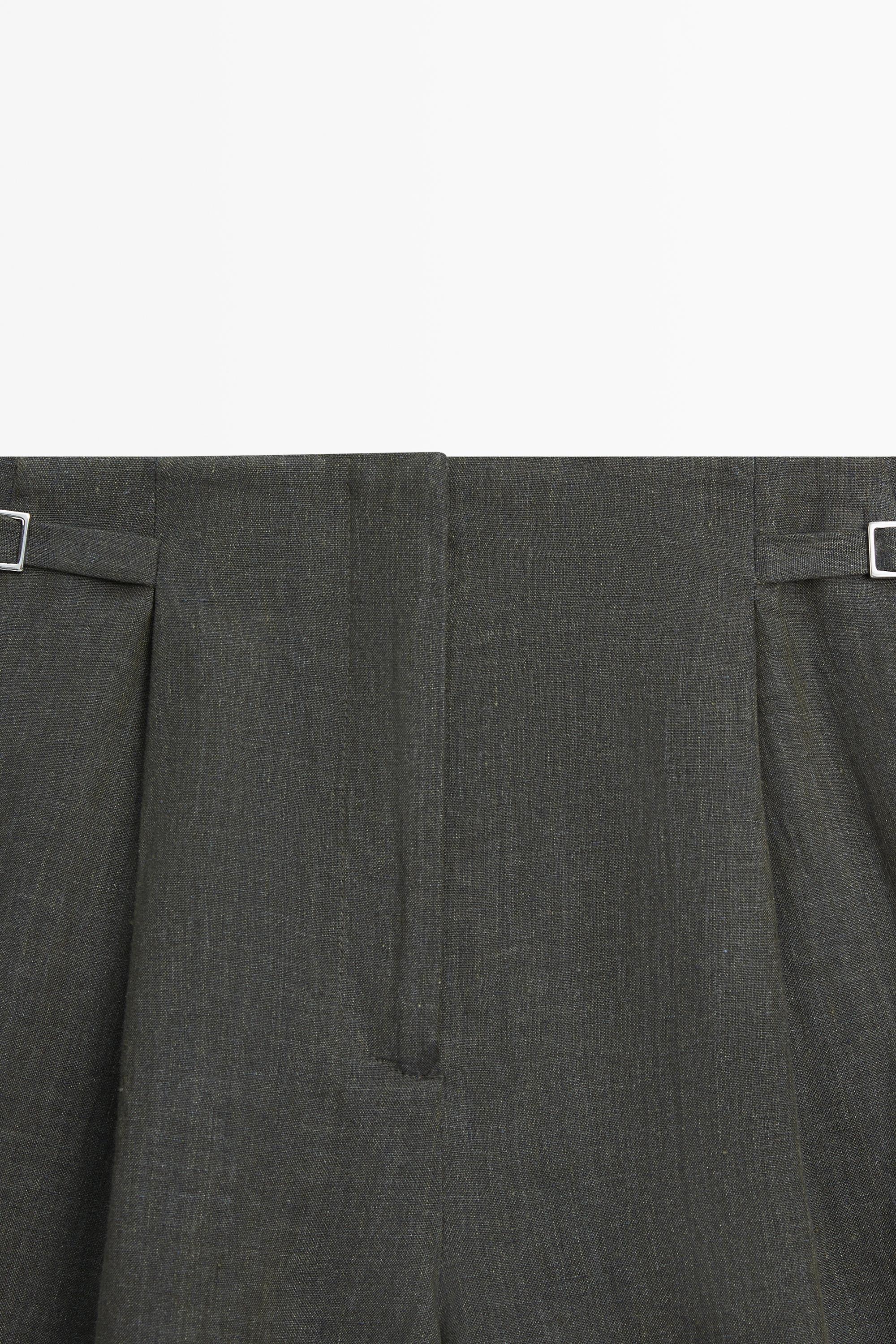 Long melange linen Bermuda shorts with buckle detail