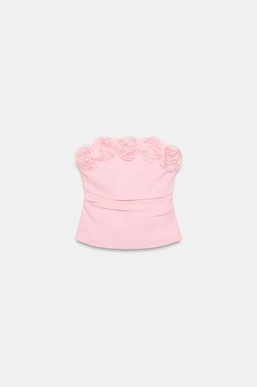 CORSETRY-INSPIRED FLORAL TOP - Pastel pink by Zara - Image 4