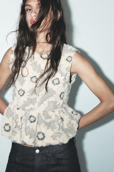 TOP PEPLUM ESTRUTURA FLORES - Cru / Preto da Zara