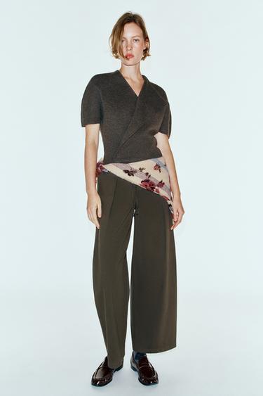 SHORT-SLEEVE WRAP KNIT SWEATER — Brown / Taupe 2