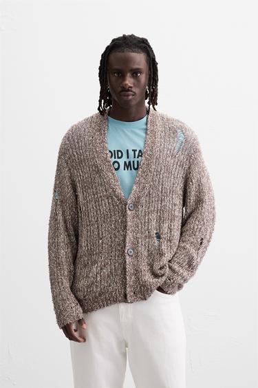 RIPPED-EFFECT CARDIGAN - Brown / Taupe by Zara