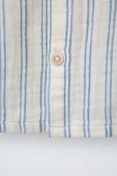 STRIPED TEXTURED SHIRT - Ecru / Blue by Zara - Image 3