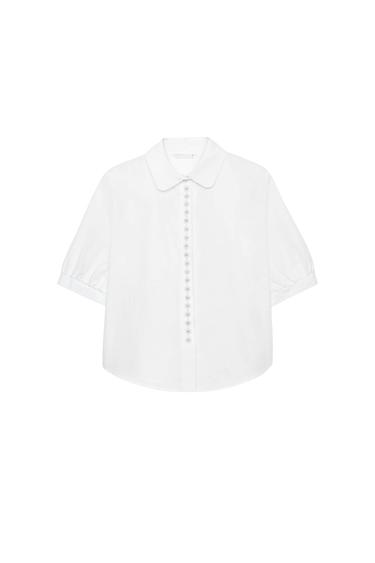 FAUX PEARL POPLIN SHIRT - White by Zara