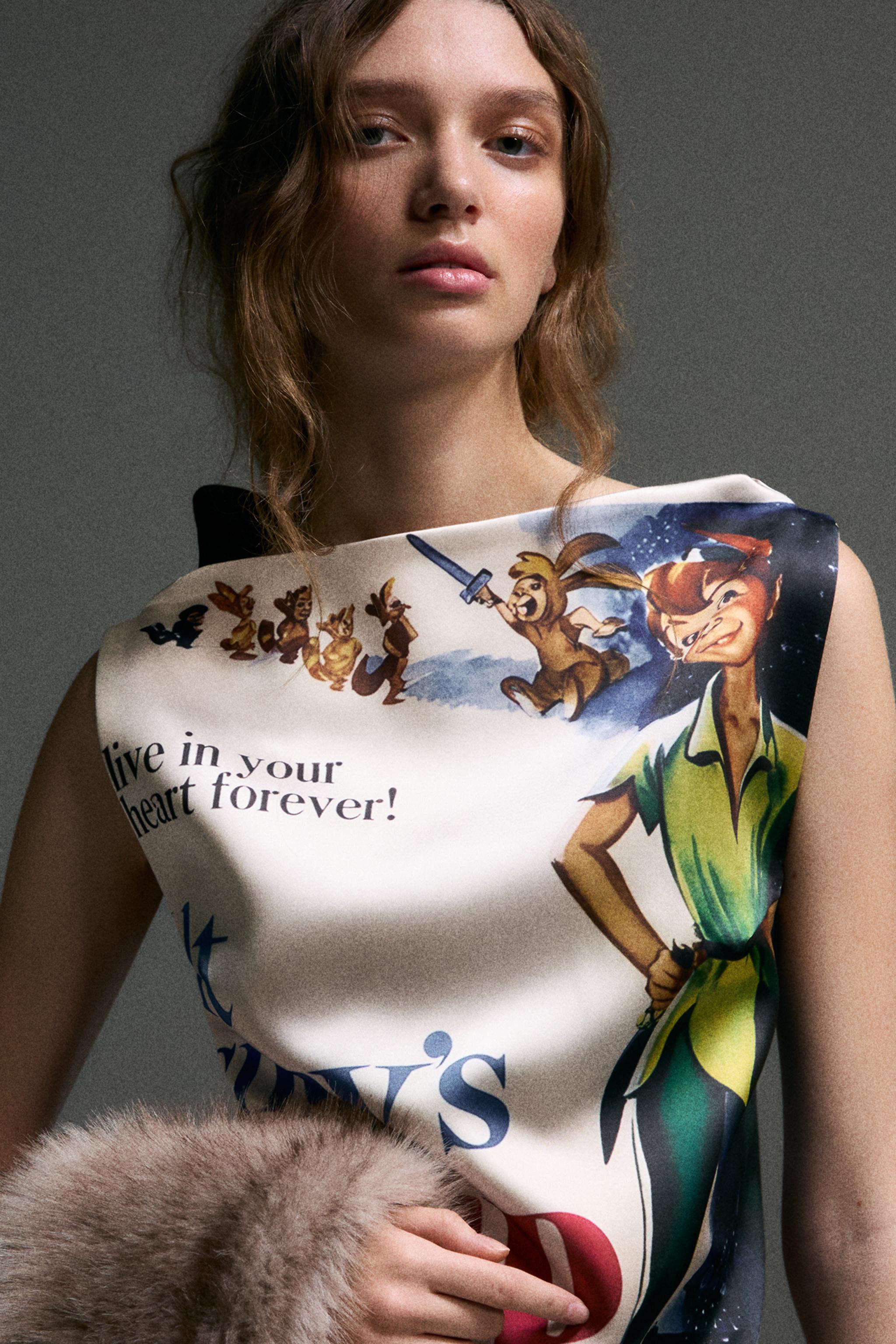 PETER PAN PRINT SATIN DRESS HARRY LAMBERT FOR ZARA X DISNEY