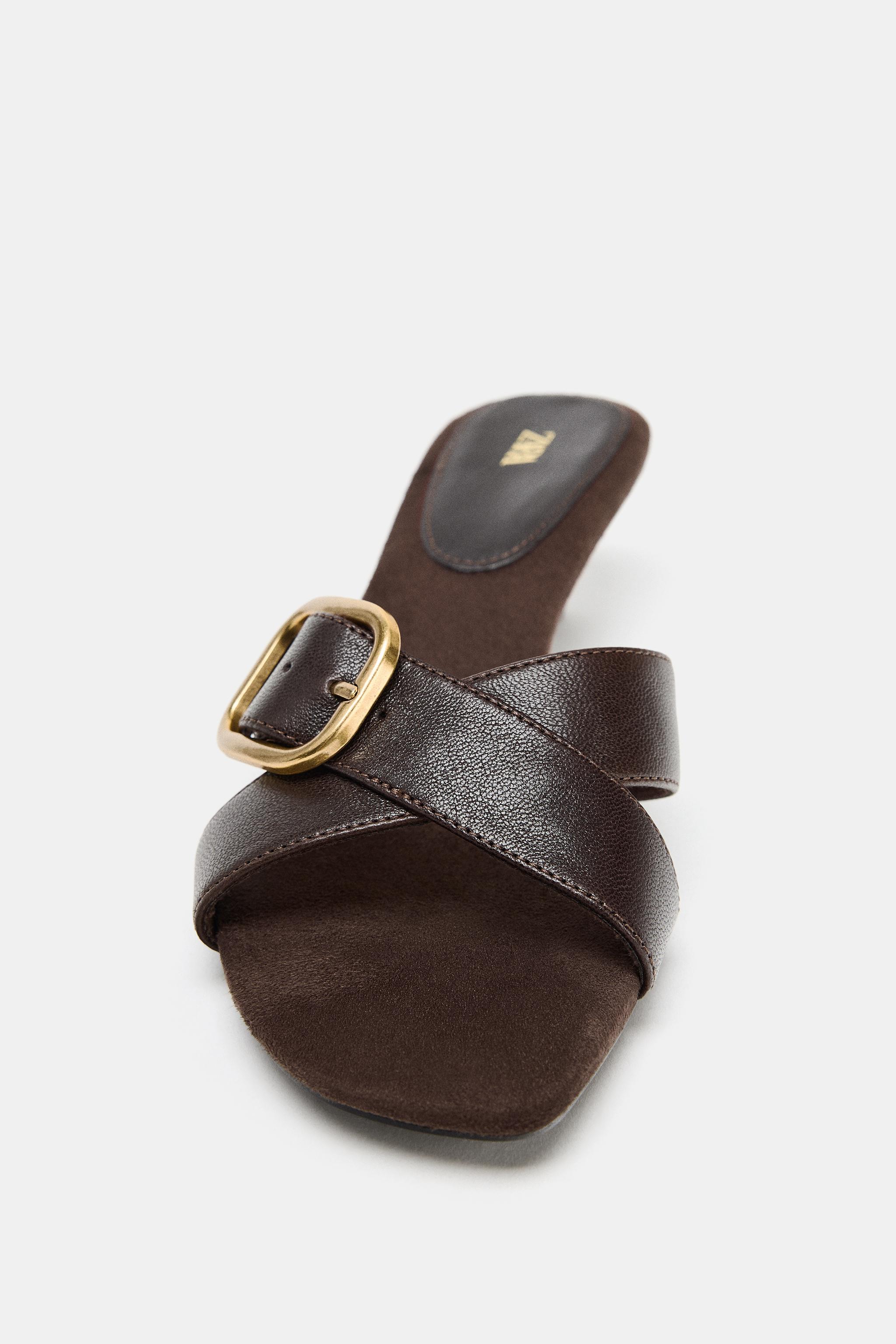 BUCKLED LEATHER SANDALS - Brown | ZARA United States