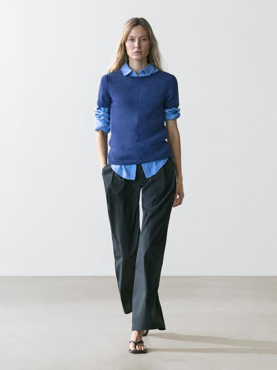 Barrel fit cotton wide-leg trousers