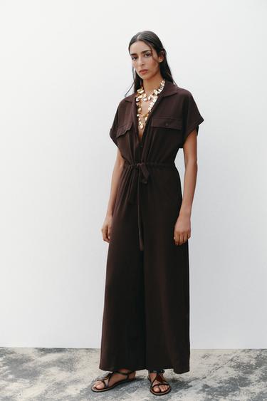 FLOWING JUMPSUIT WITH POCKETS - Chocolate by Zara